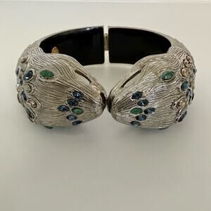 NWT!!! Alexis Bittar Green Lucite & Rhinestone Large Snake  Clamper Bracelet